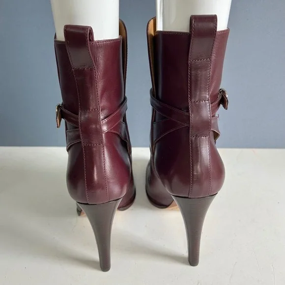 Ralph Lauren Collection Ankle Boots size 40 / 10 Burgundy‎ Heel Buckle Italy - Picture 3 of 12